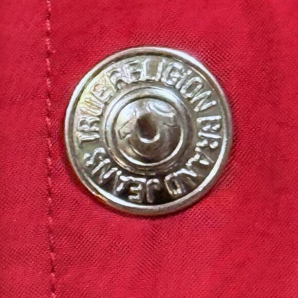 Vintage Y2K True Religion Varsity Bomber Jacket Mens Red Black Embroidered Sz L - Picture 6 of 13